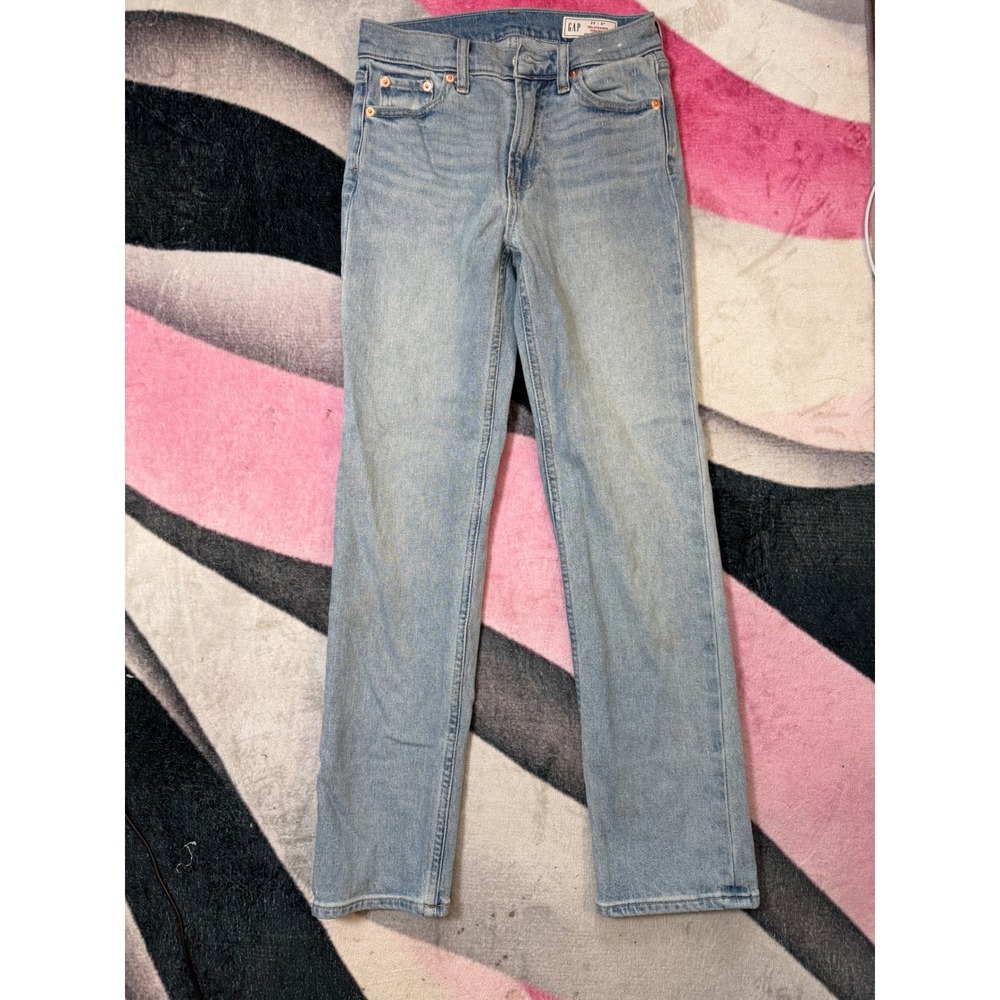Gap 90s Straight High Rise Jeans Light Wash Blue Denim Womens 25 0P Petite